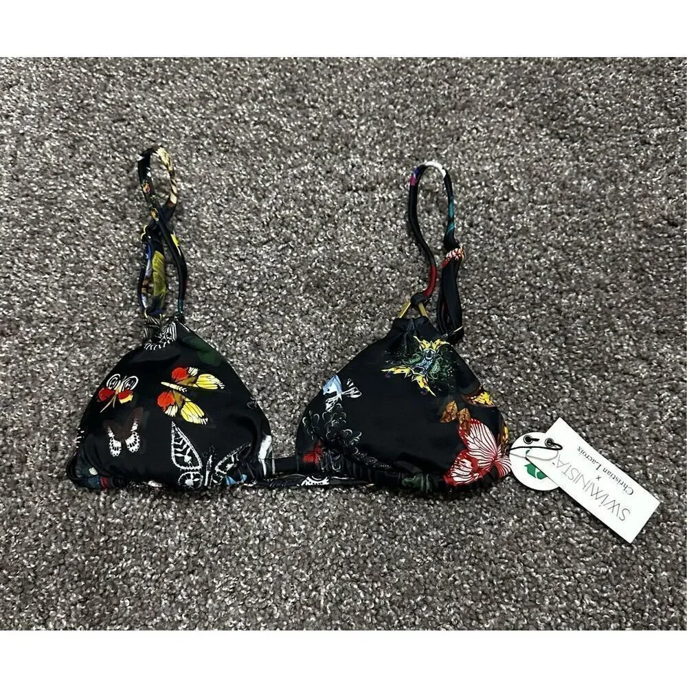 Swiminista x Christian Lacroix Black Butterfly Parade Print Swim Top Small